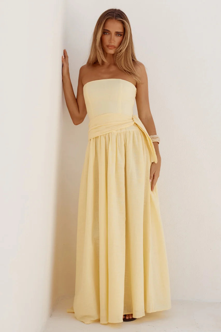 MAEVE STRAPLESS SIDE TIE MAXI DRESS - BUTTER
