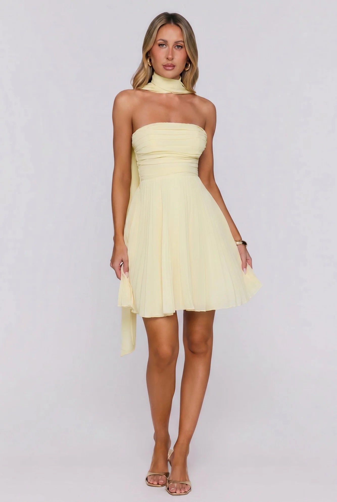Hot Girl Holiday Strapless Mini Dress Yellow