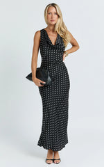 Cowl Neck Bias Cut Dress in Black Polka Dot
