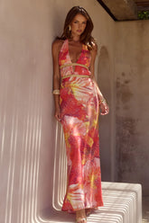 XYLIA HALTER LOW PLUNGE MAXI DRESS - KIARA PEACH
