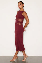 Klea Burgundy Lace Cutout Column Midi Dress