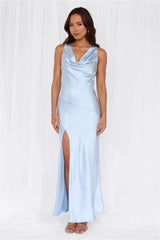 The Loretta Cowl Satin Maxi Dress Blue