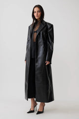 Croc Faux Leather Coat - Black