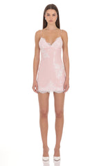 Lace Sequin Mini Dress in Pink