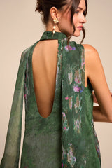 Calixta Green Abstract Print Sash Mini Dress