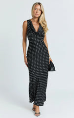Cowl Neck Bias Cut Dress in Black Polka Dot