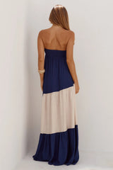 VITTORIA STRAPLESS MAXI DRESS - NAVY/CREAM