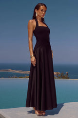 ODINA SQUARE NECK MAXI DRESS - BLACK