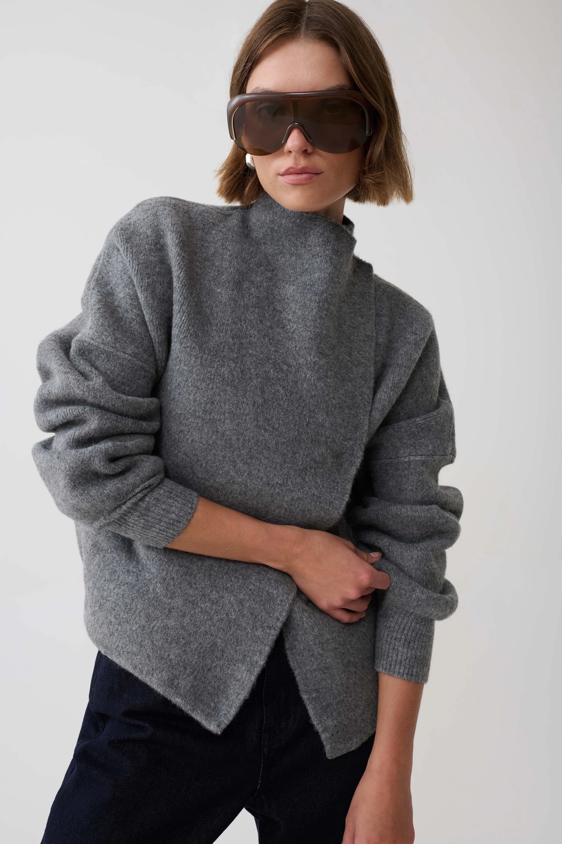 Blouson Knit Cardigan - Charcoal