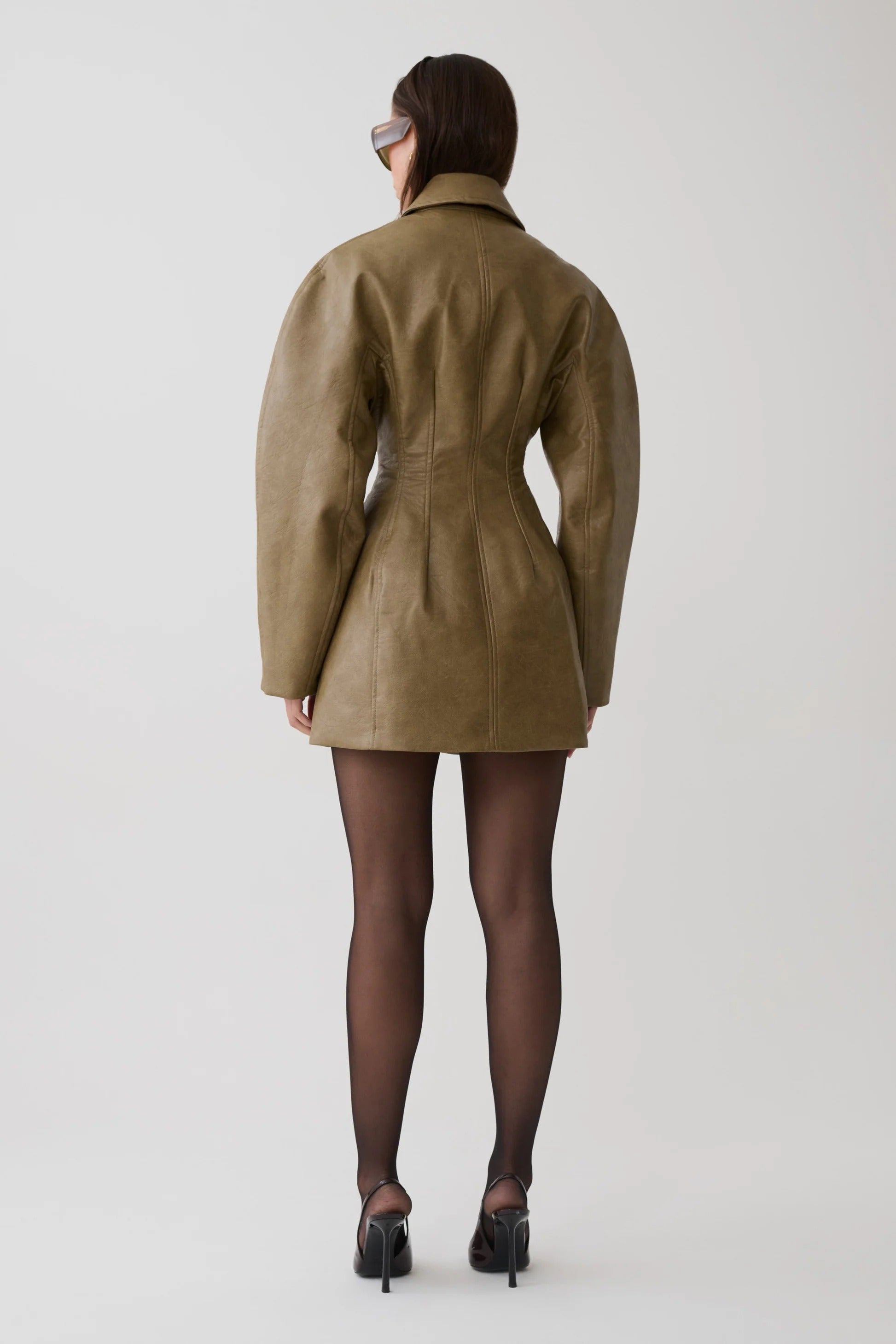 Faux Leather Mini Dress - Khaki