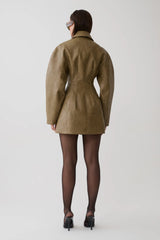 Faux Leather Mini Dress - Khaki