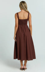 Linen Look Square A Line Dress in Chocolate