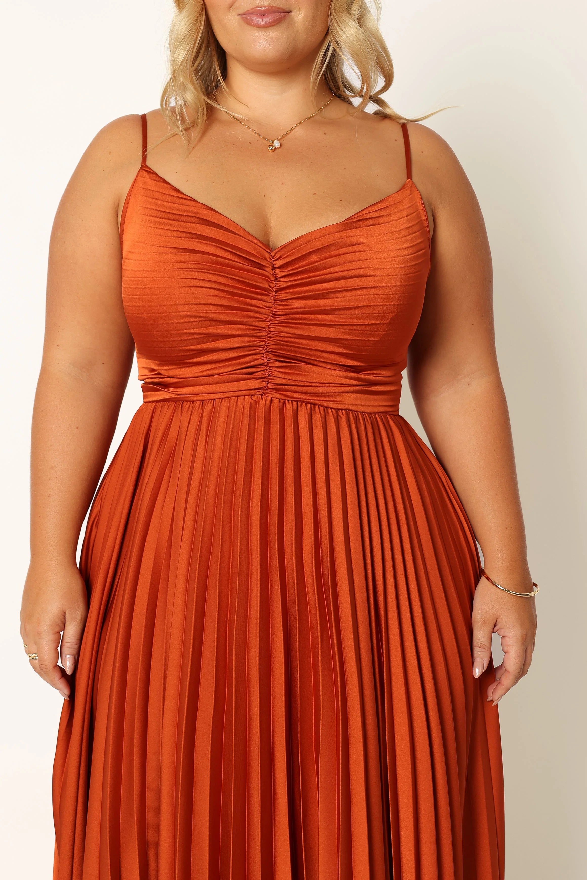 Naira Pleated Maxi Dress - Sunset Orange