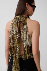 Tie Back Chiffon Sleeveless Top - Snake Print