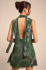 Calixta Green Abstract Print Sash Mini Dress