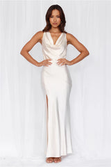 The Loretta Cowl Satin Maxi Dress Pearl