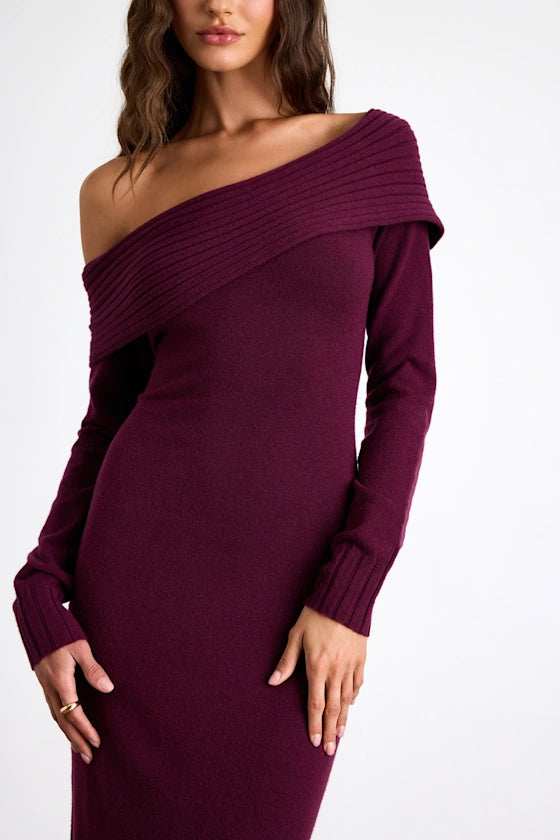 Ellie Dark Plum Sweater Bodycon Maxi Dress