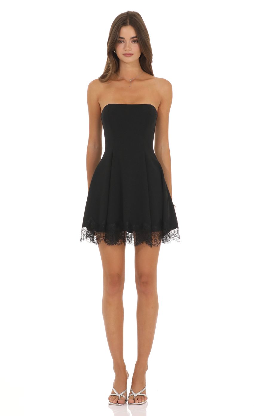 Strapless Dress with Lace-trim Hem in Black