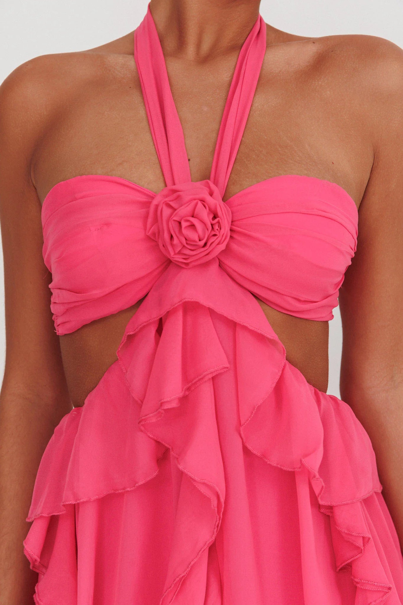 Santiago Cut-Out Ruffle Maxi Dress Fuchsia