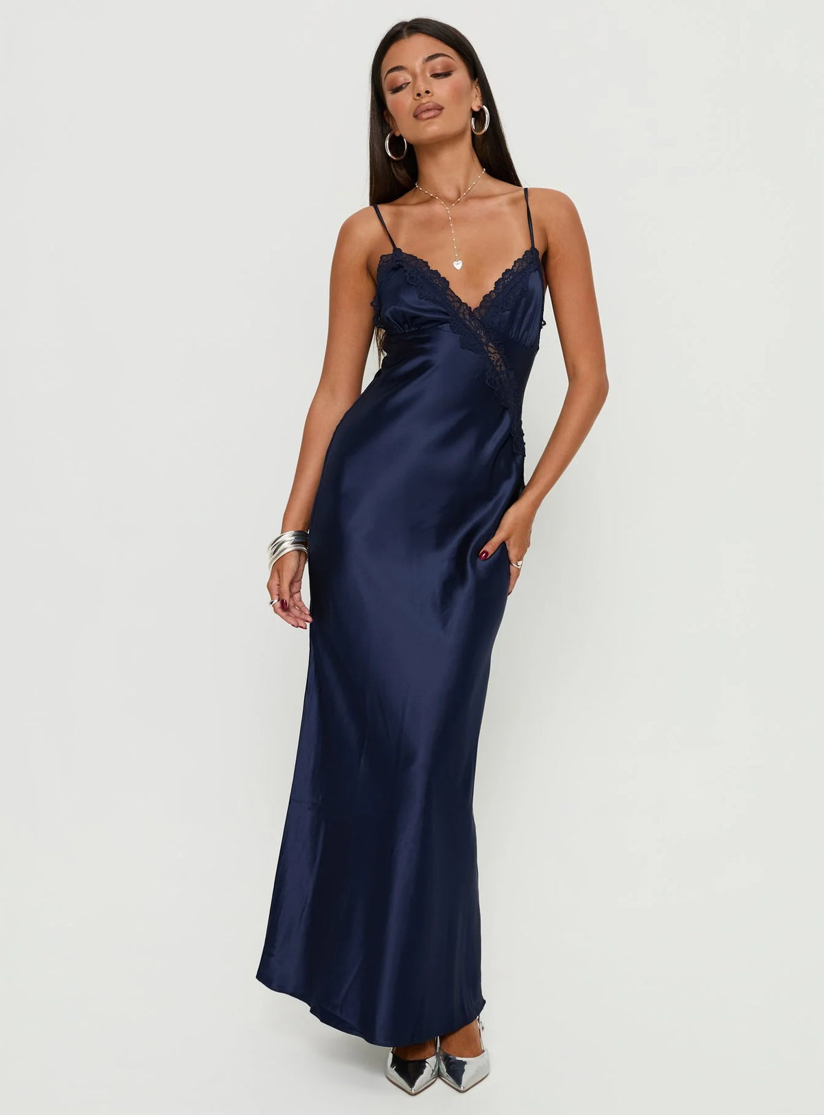 Madelene Lace V Neck Maxi Dress Navy