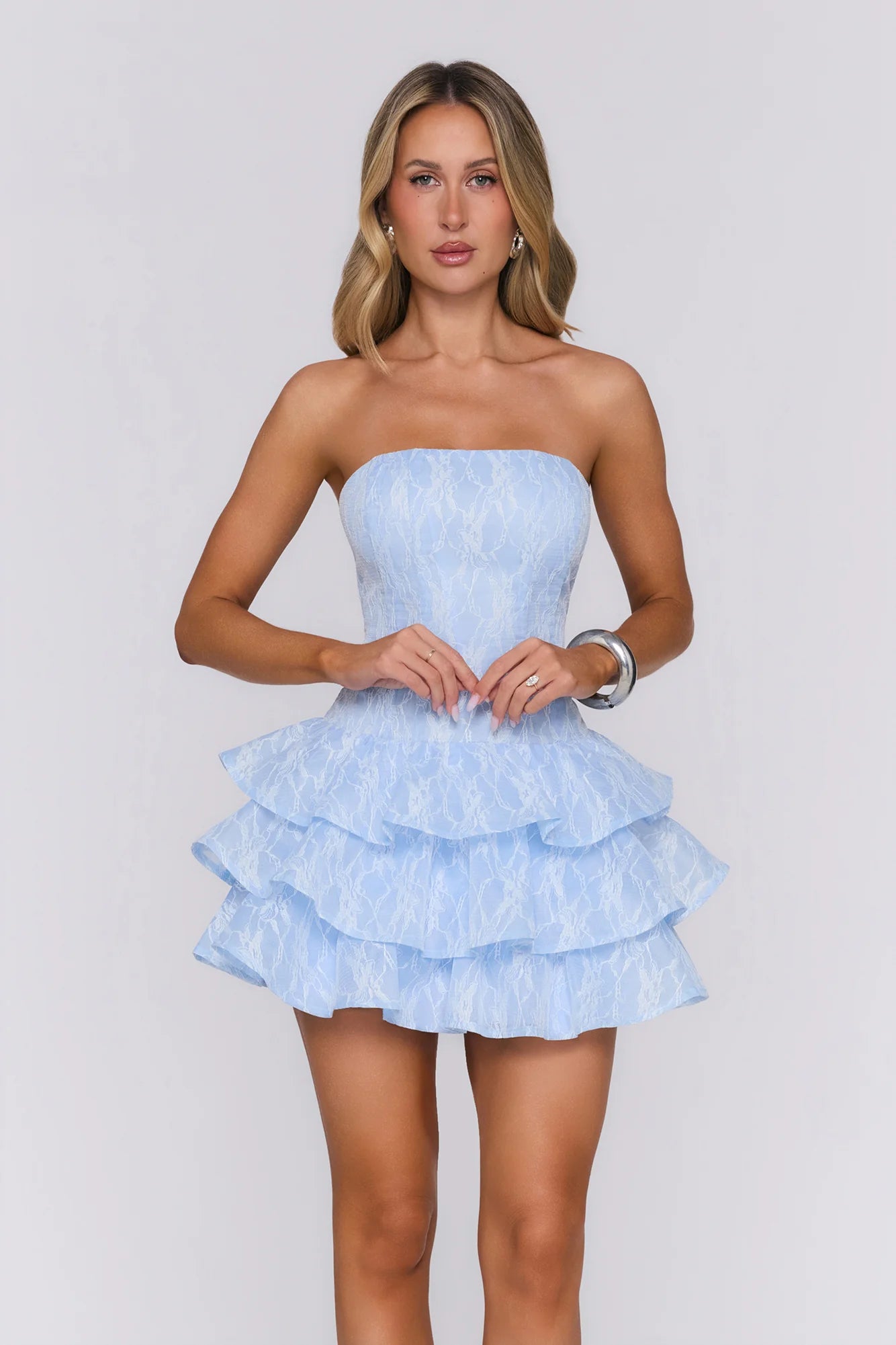 Pop The Confetti Strapless Mini Dress Blue