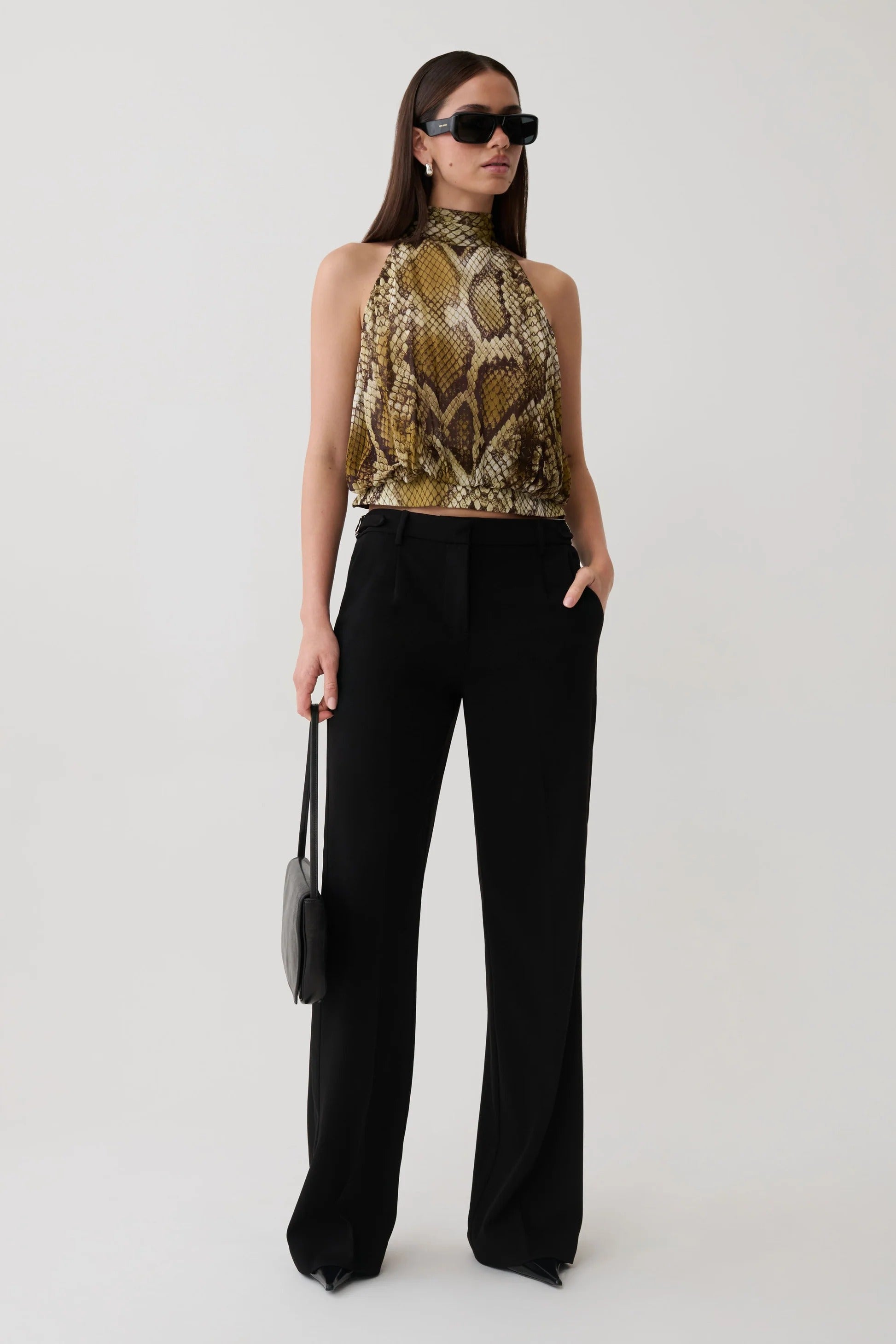 Tie Back Chiffon Sleeveless Top - Snake Print