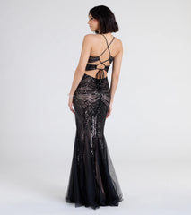 Brooke Lace-Up Mermaid Sequin Mesh Formal Dress