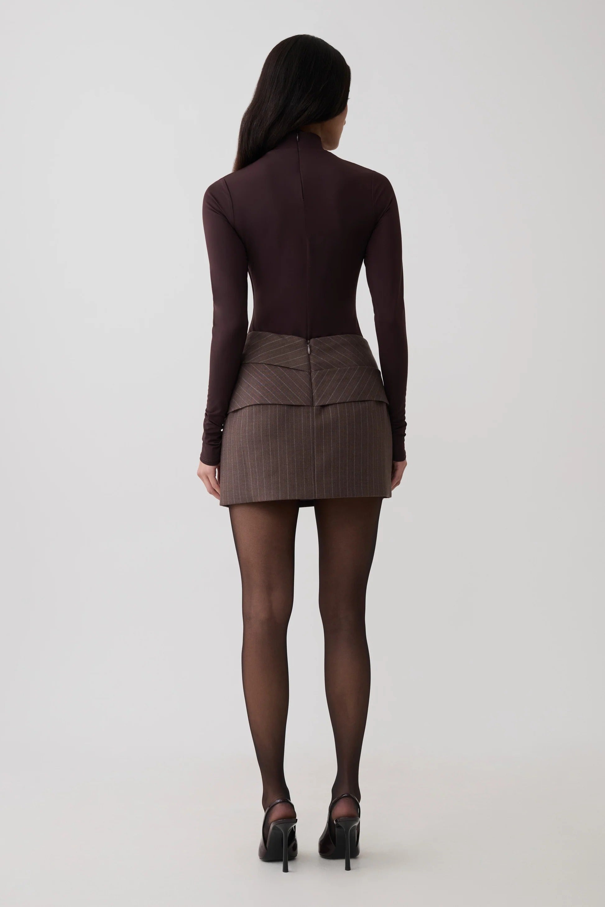 Draped Mini Skirt - Brown Stripe