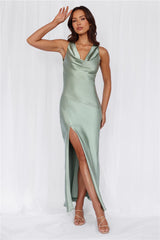 The Loretta Cowl Satin Maxi Dress Sage