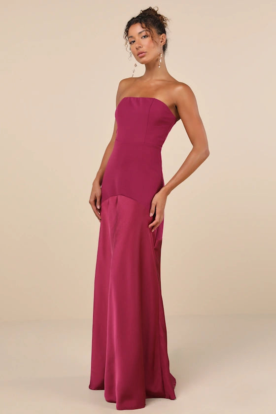 Compelling Style Plum Purple Strapless A-Line Maxi Dress