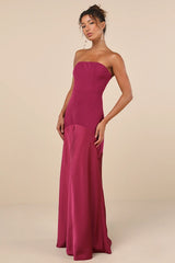 Compelling Style Plum Purple Strapless A-Line Maxi Dress