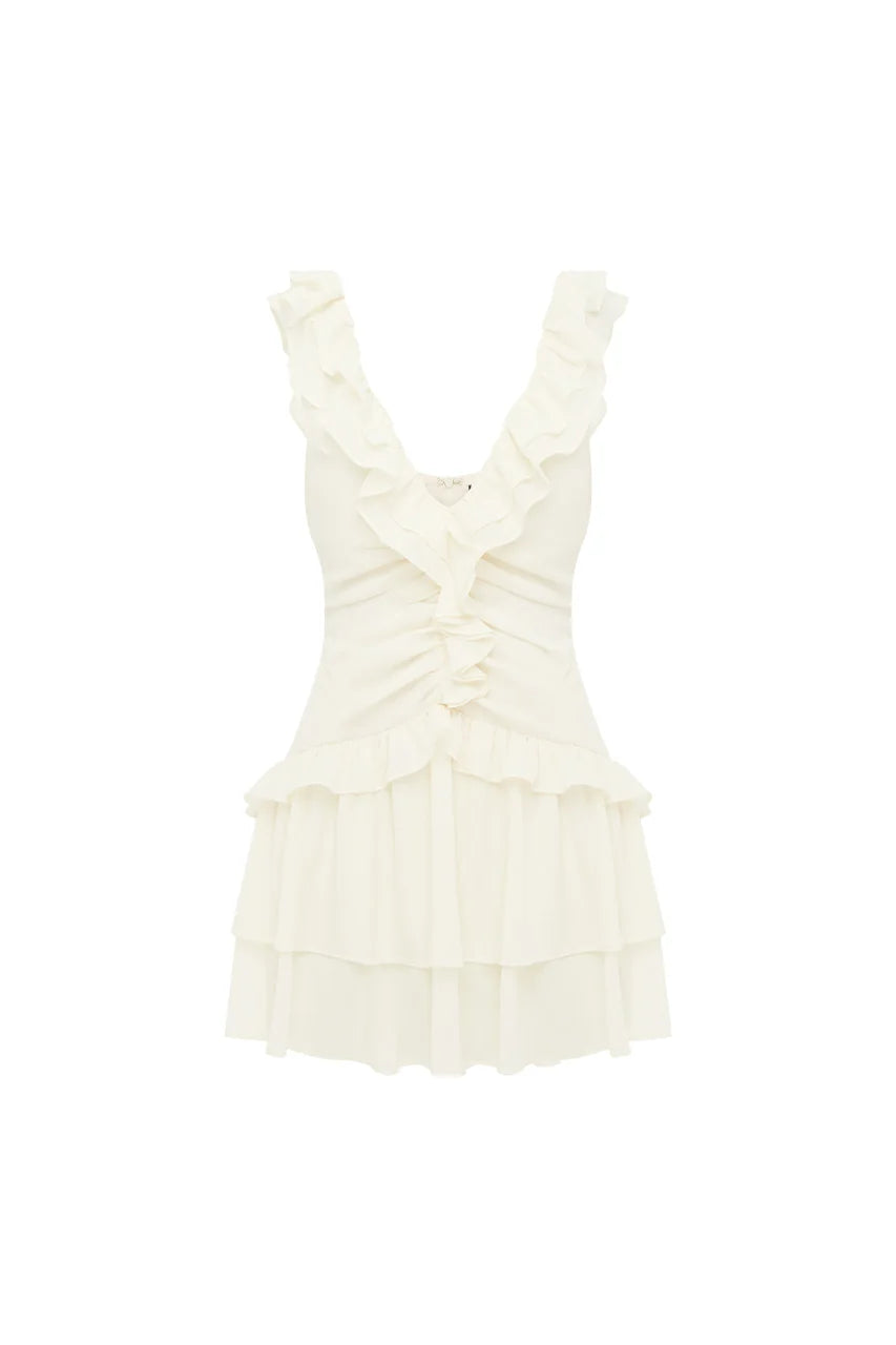 KAYCEY SLEEVELESS RUFFLE MINI DRESS - PEARL