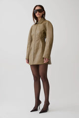Faux Leather Mini Dress - Khaki