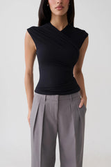 Crossover Jersey Top - Black