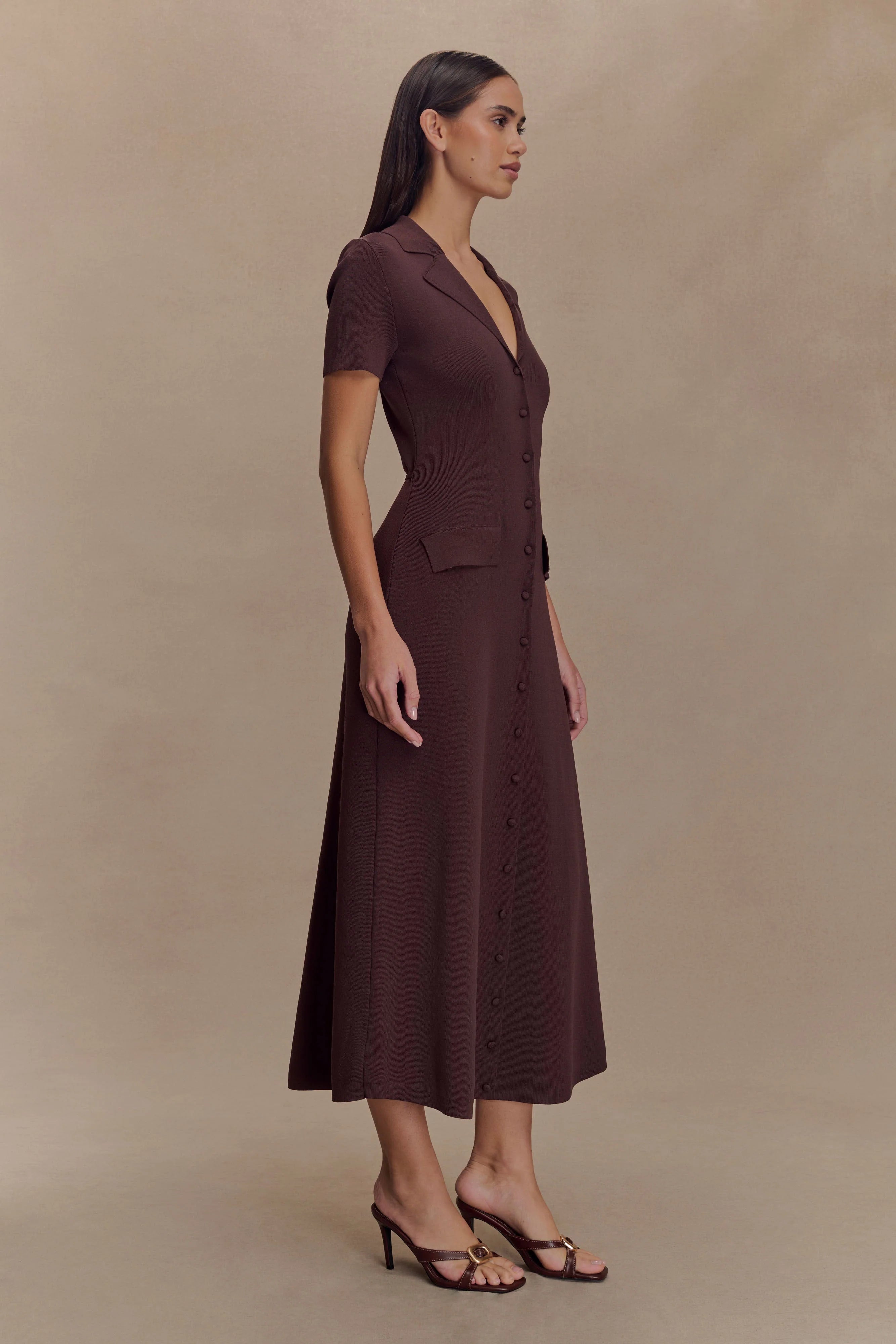 Pearson Short Sleeve Knit Midi Dress - Chocolate