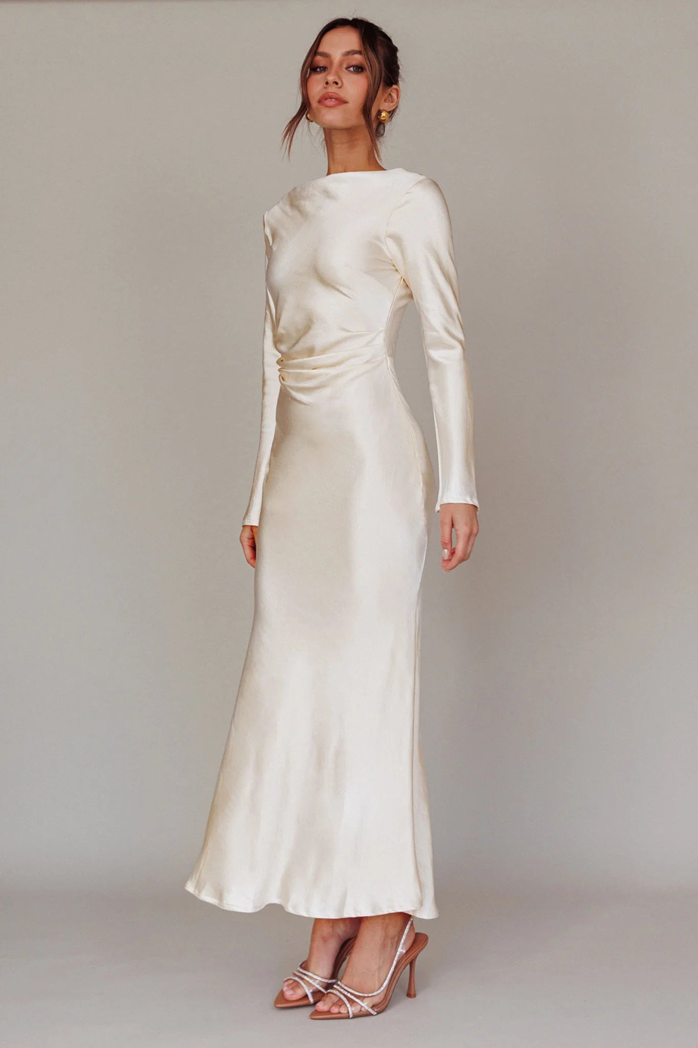 Loveland Cowl Back Midi Dress Oyster