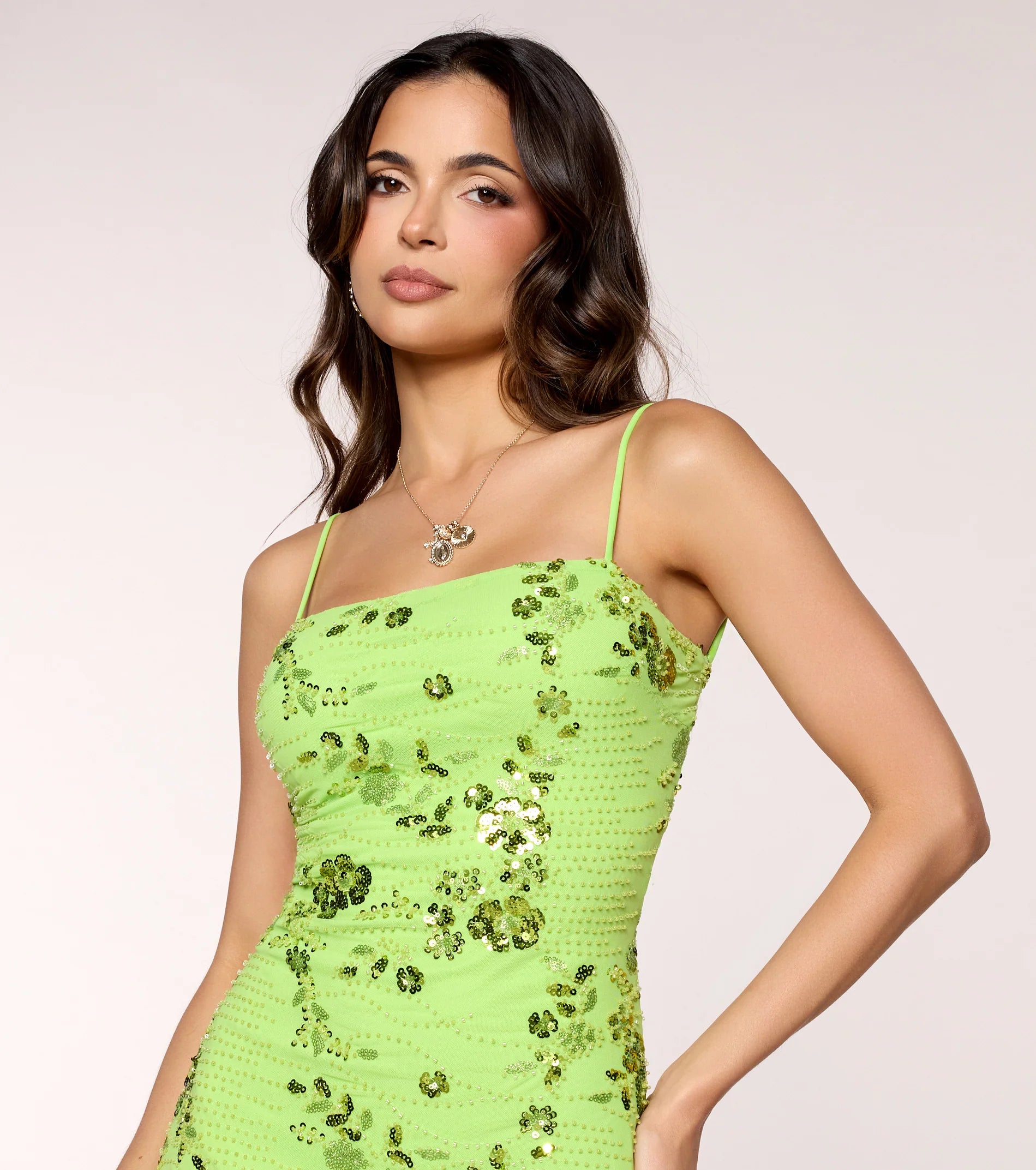 Party Glow Floral Sequin Beaded Mini Dress