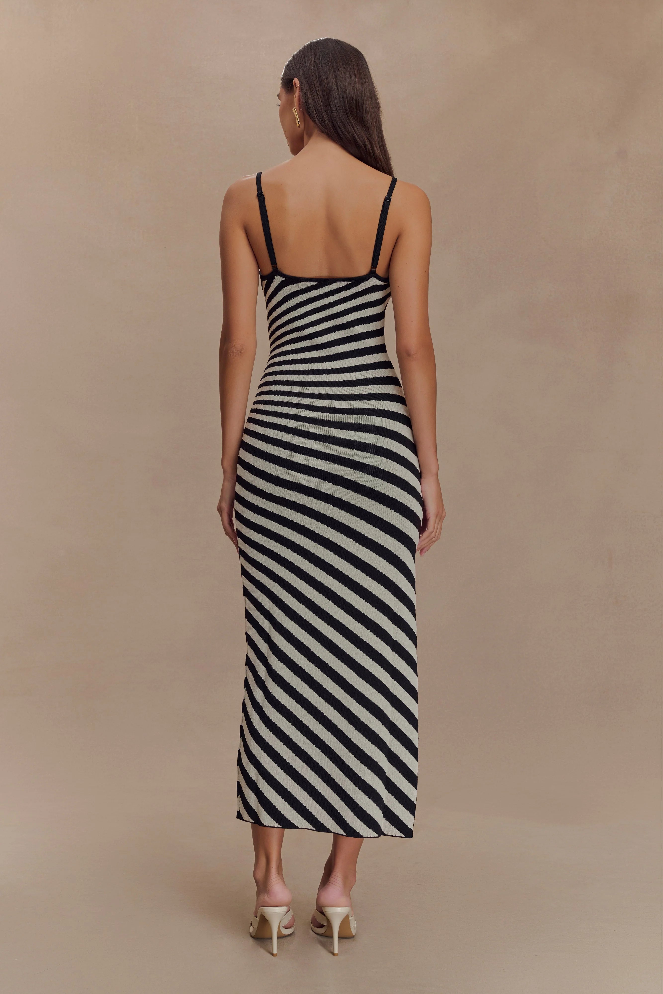 Raven Striped Knit Midi Dress - Black/White