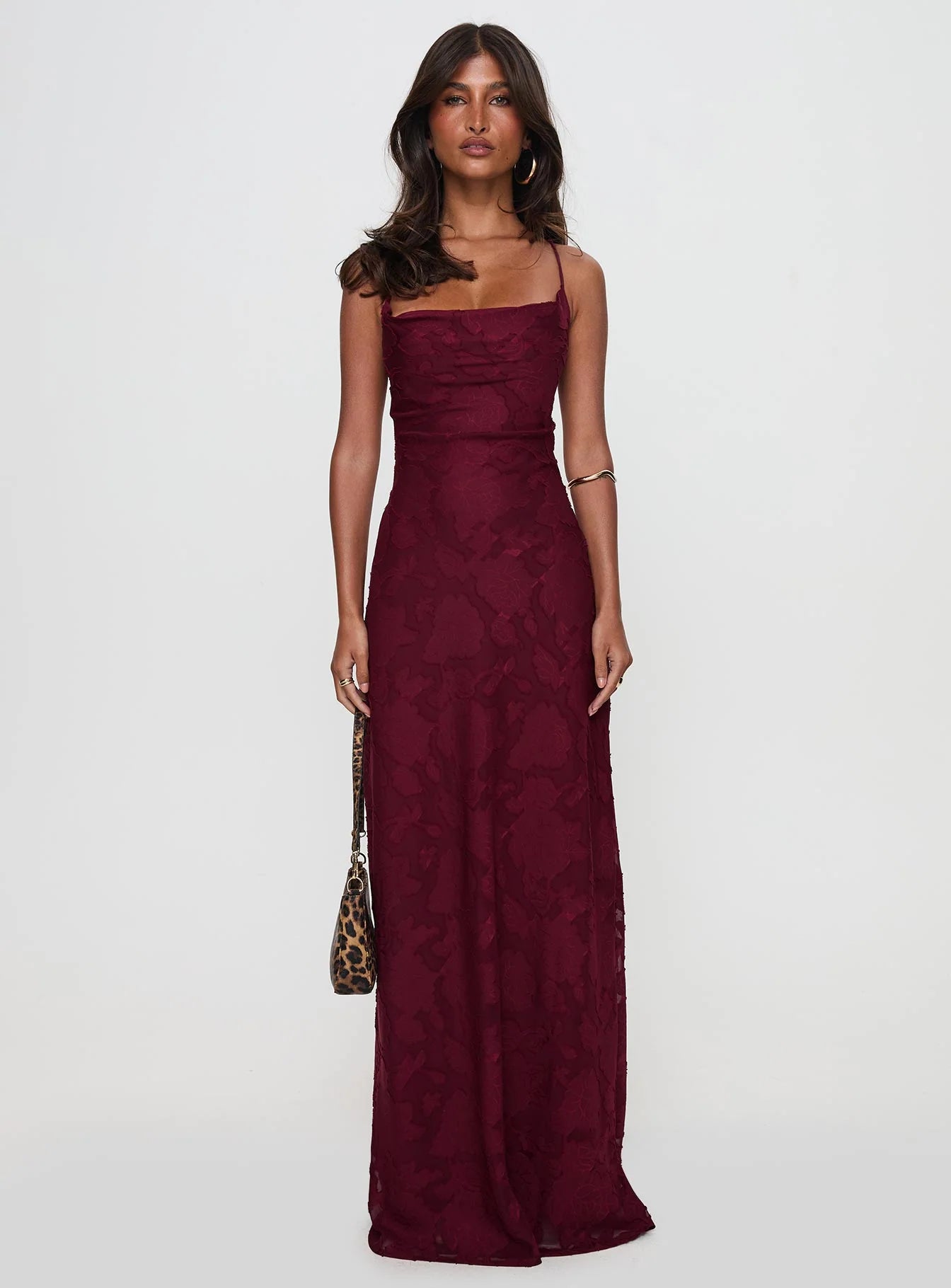 Celena Maxi Dress Burgundy Burnout