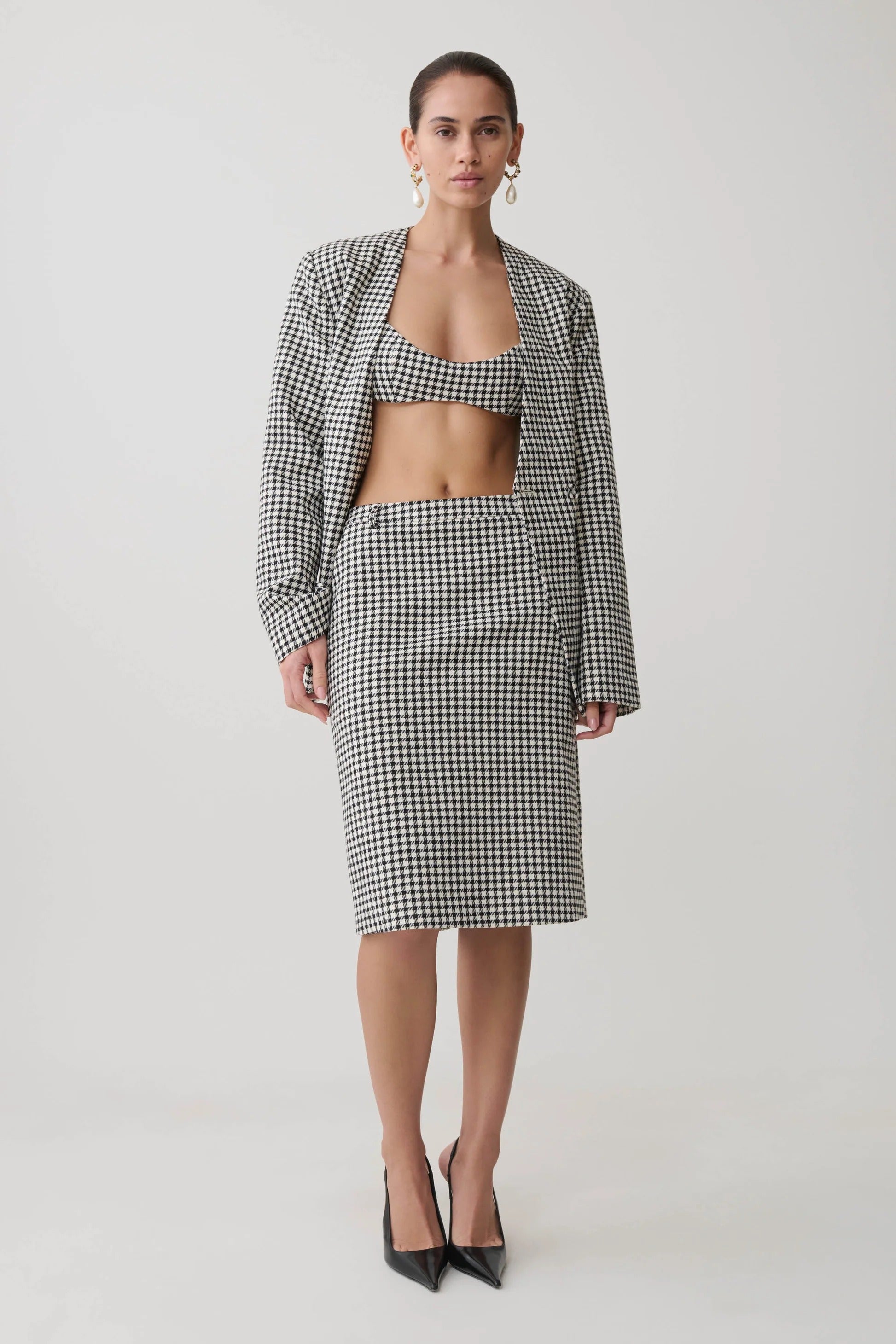 Tweed Midi Skirt - Houndstooth