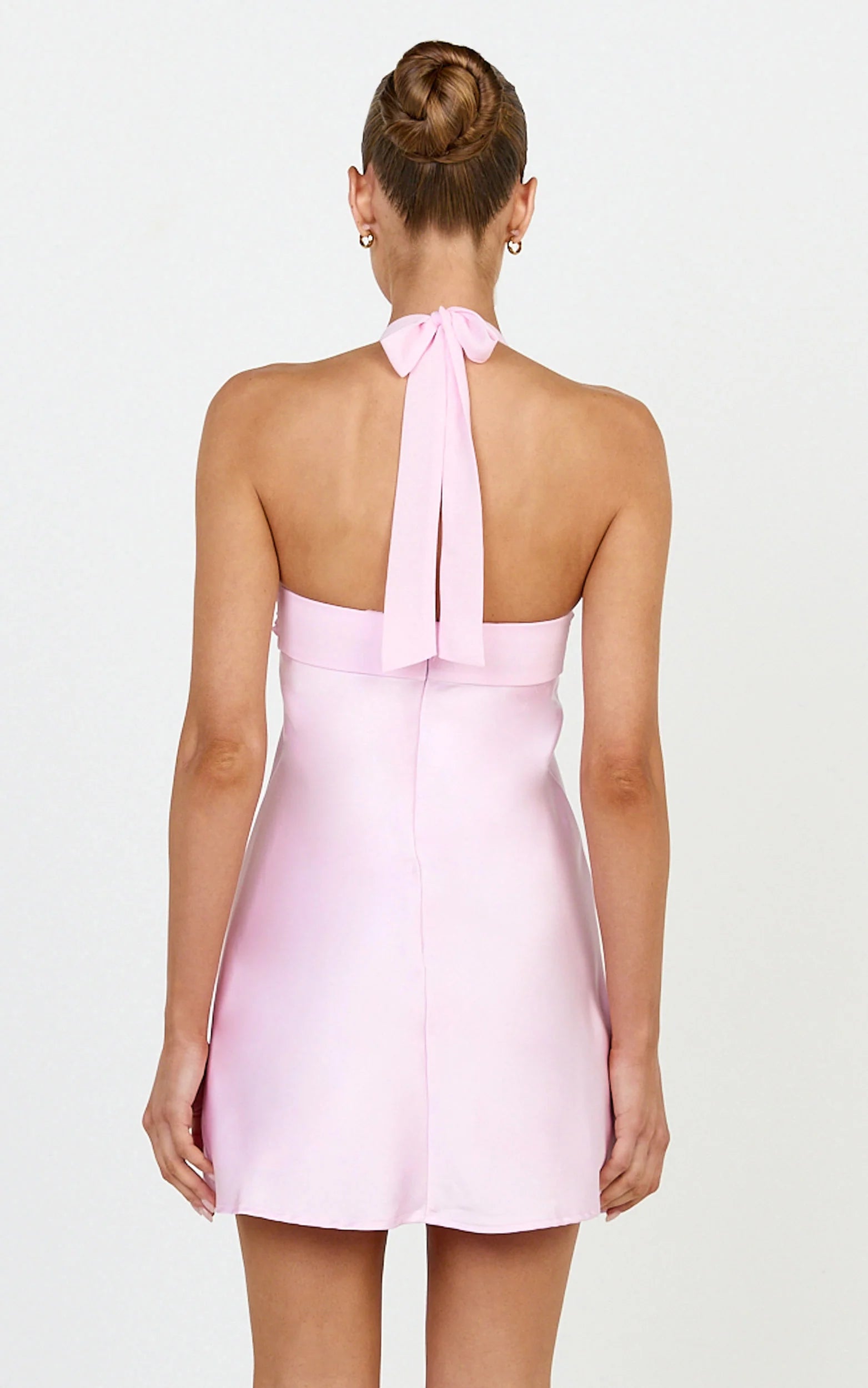 Satin Halter Sweetheart Neck Dress in Pink
