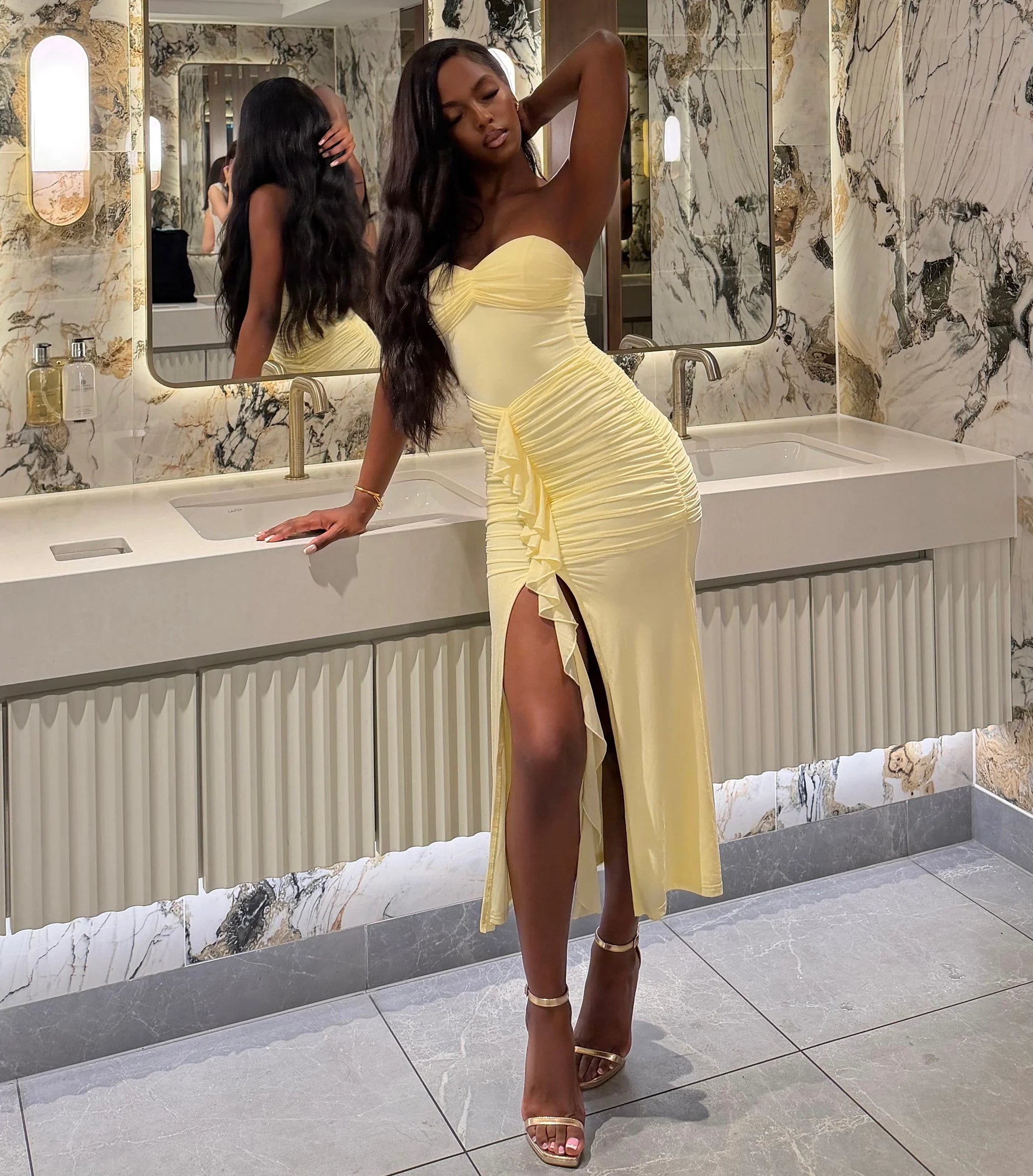 Sunlit Sway Mesh Ruffle Dress