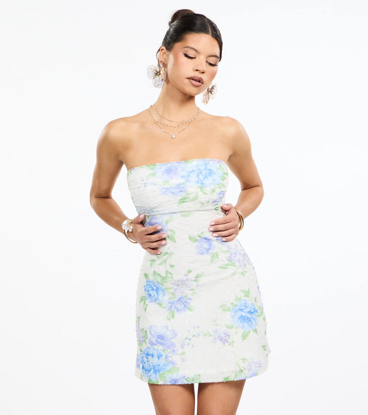 Plans In Bloom Floral Beaded A-Line Mini Dress