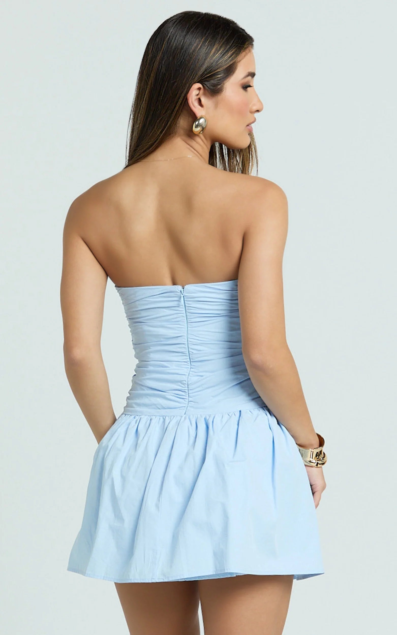Strapless Drop Waist Dress in Blue