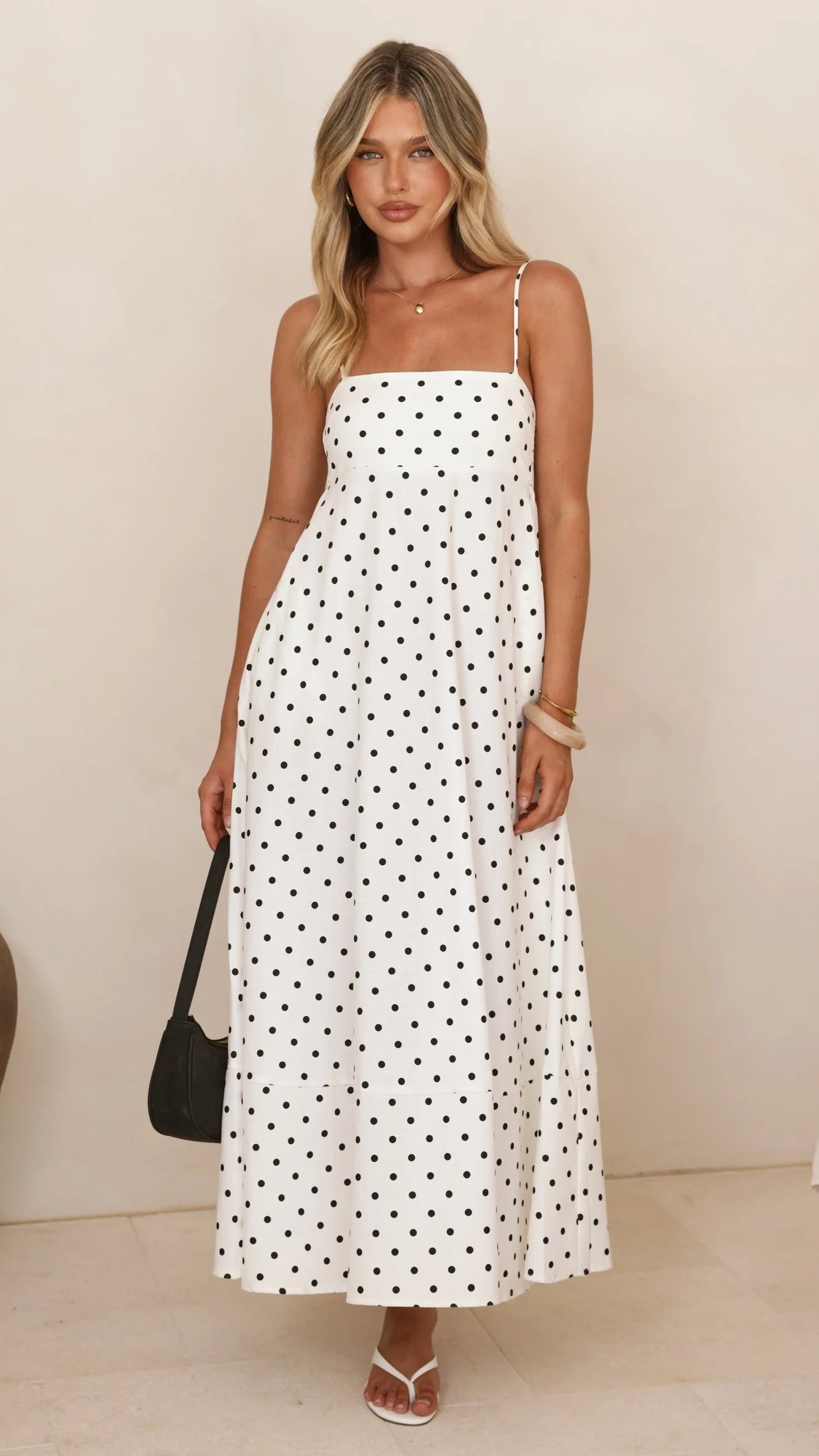 Elie Maxi Dress - White/Black Polka Dot