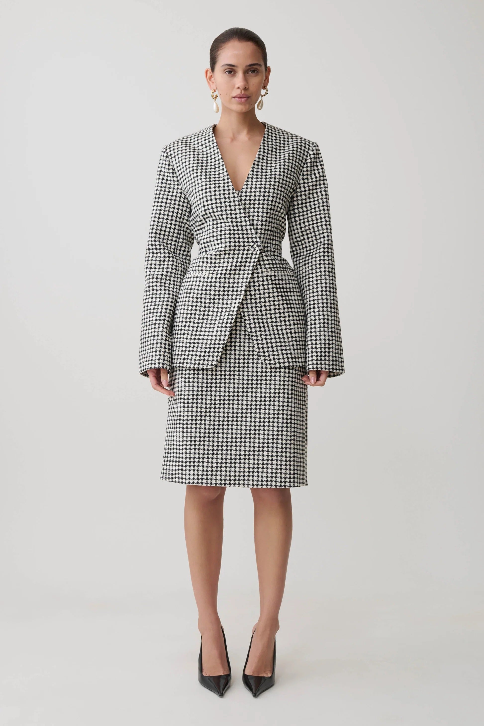 Tweed Midi Skirt - Houndstooth