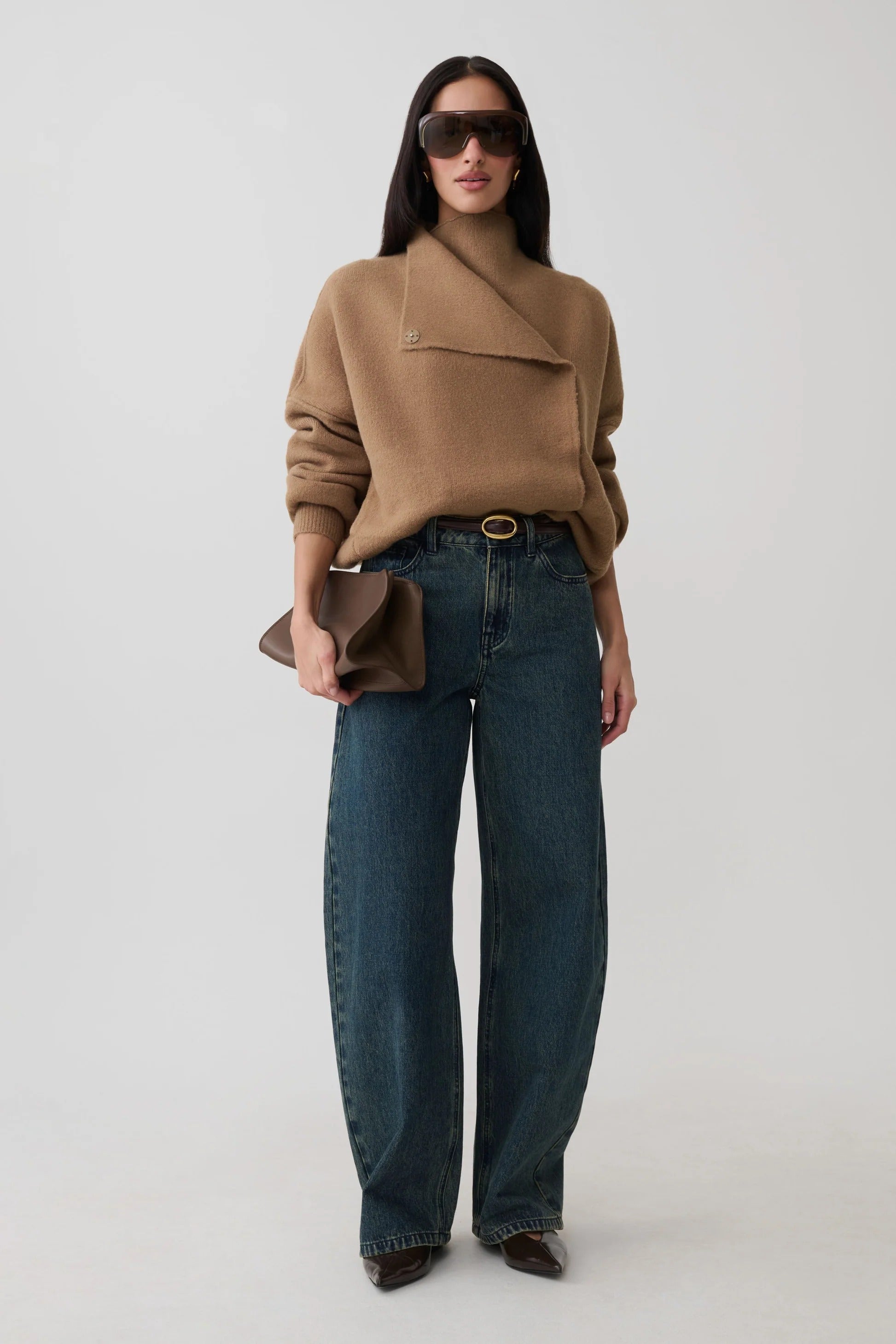 Blouson Knit Cardigan - Camel