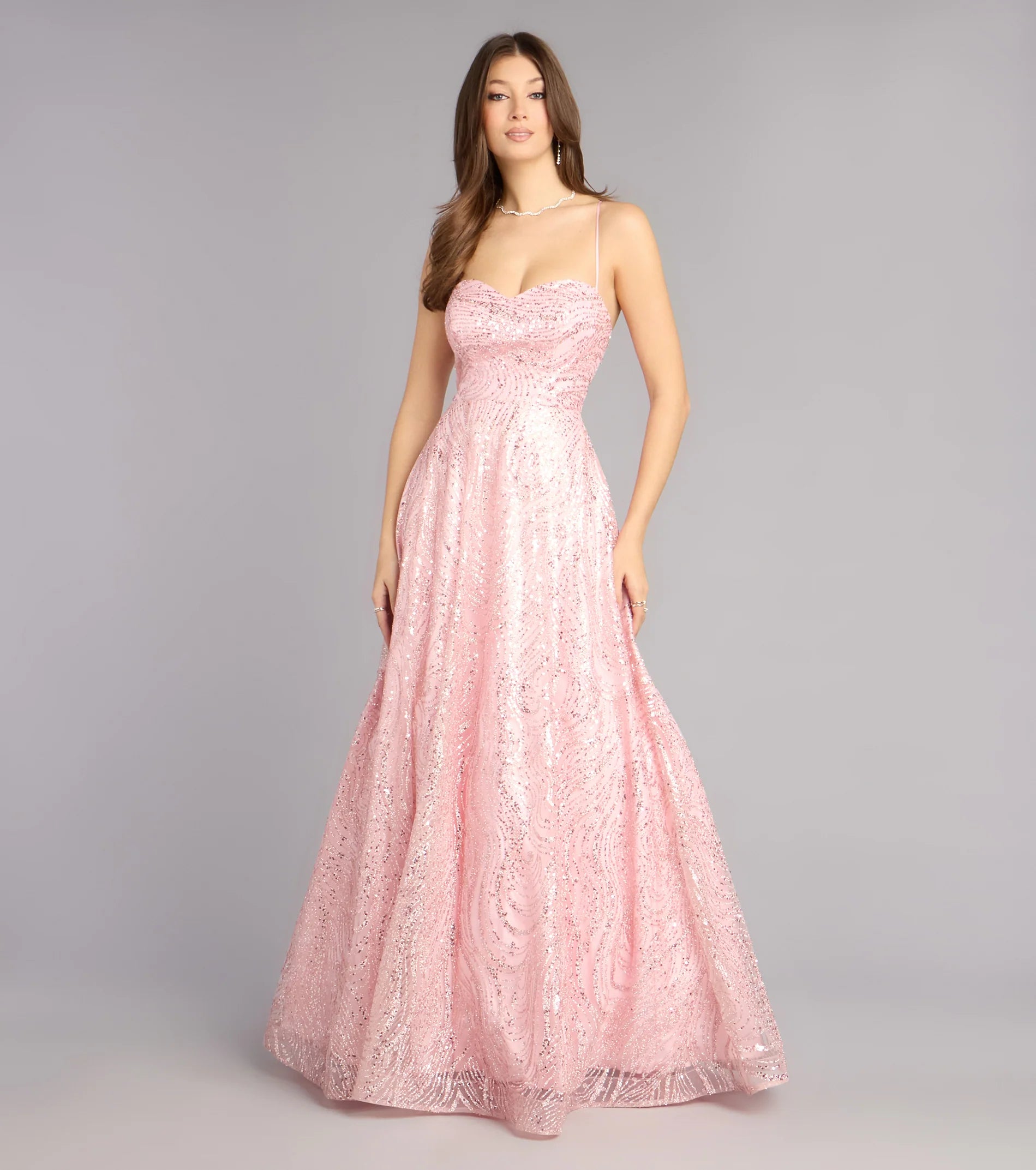 Klaire Lace-Up A-Line Glitter Sequin Formal Dress