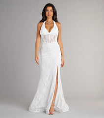 Cadie Halter Corset Slit Lace Formal Dress