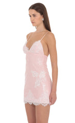 Lace Sequin Mini Dress in Pink